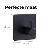 AKSA Home® Handdoekhaakjes Zelfklevend Vierkant 4 stuks - Handdoekhouder Zwart - Wandhaak - Haken - Ophanghaken