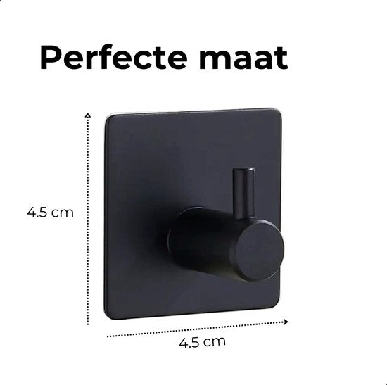 AKSA Home® Handdoekhaakjes Zelfklevend Vierkant 4 stuks - Handdoekhouder Zwart - Wandhaak - Haken - Ophanghaken