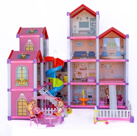 DMG Supply Groot Poppenhuis - Hoog - Meerdere Verdiepingen - Poppen - Meubels