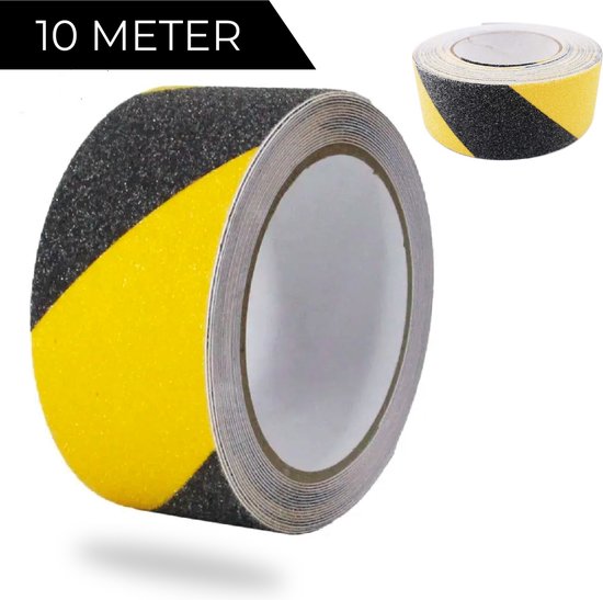 24ME® - Geel-Zwarte Antislip Waarschuwingstape – 5cm x 10 Meter – Veiligheidstape voor Trappen, Bedrijven of Thuis