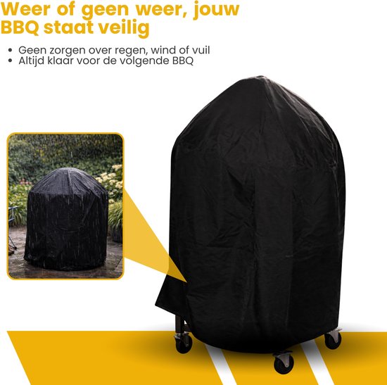 BBQ Hoes Waterdicht en Rond - Zwart - Universeel - Geschikt voor Kamado, Big Green Egg en Weber tot 23 inch