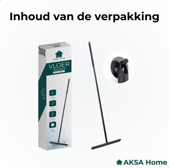 AKSA Home® Vloertrekker - Douchewisser - Trekker Douche - RVS Vloerwisser - met Steel - Zwart