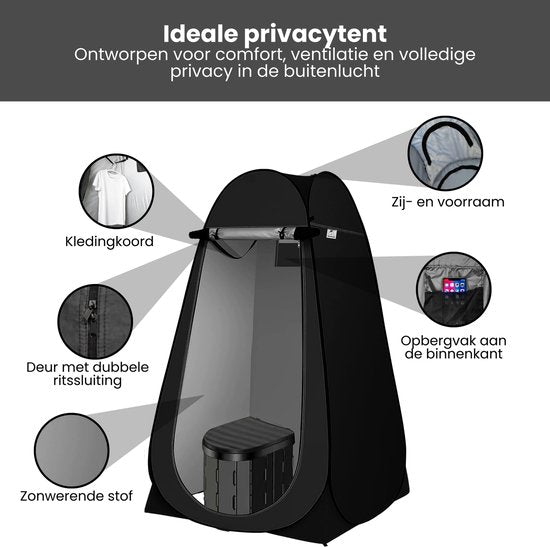 Pop-up Douchetent & Toilet Tent – Camping Douchetent met Opvouwbaar Toilet – Privacy Tent Camping, Festival & Strand – Inclusief Draagtas, Grondpinnen en Scheerlijnen – 190 cm Hoog – Zwart