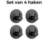 AKSA Home® Handdoekhaakjes Zelfklevend Rond 4 stuks - Handdoekhouder Zwart - Wandhaak - Haken - Ophanghaken
