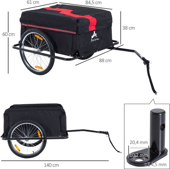 Fietsaanhanger met 20 inch wielen - Zwart/Rood