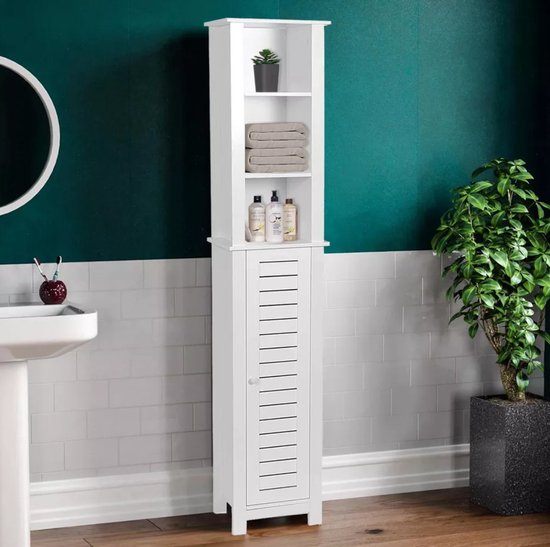 Badkamerkast Hoog Santorini met 1 deur en 6 planken - 173 cm - Wit