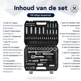 4toolz ® Doppenset 108-delig in Koffer - 72 tands Ratels 1/2