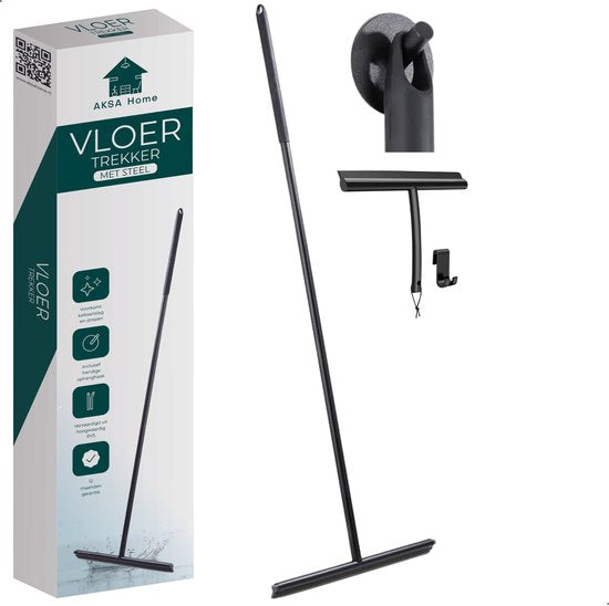 AKSA Home® Vloertrekker met Raamwisser - Douchewisser - Trekker Douche - RVS Vloerwisser - met Steel - Zwart