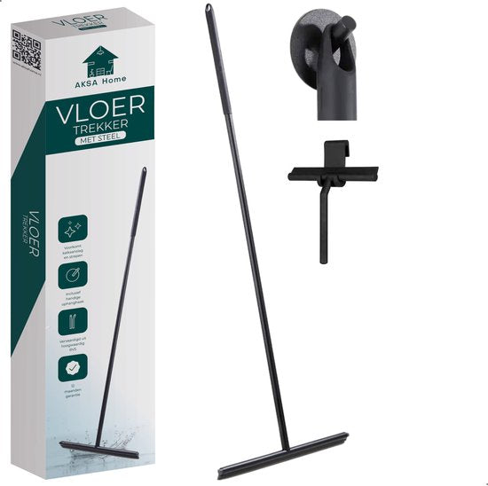 AKSA Home® Vloertrekker met Raamwisser - Douchewisser - Trekker Douche - RVS Vloerwisser - met Steel - Zwart