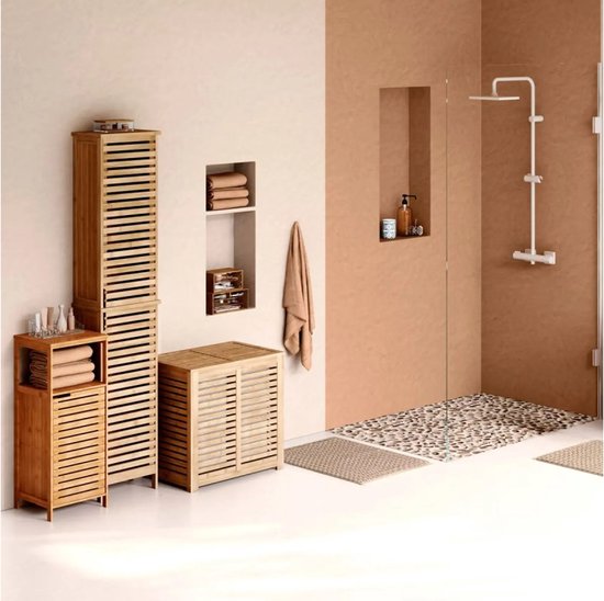 Sicela Bamboe Badkamerkast Hoog - 24x34x170 cm - bruin