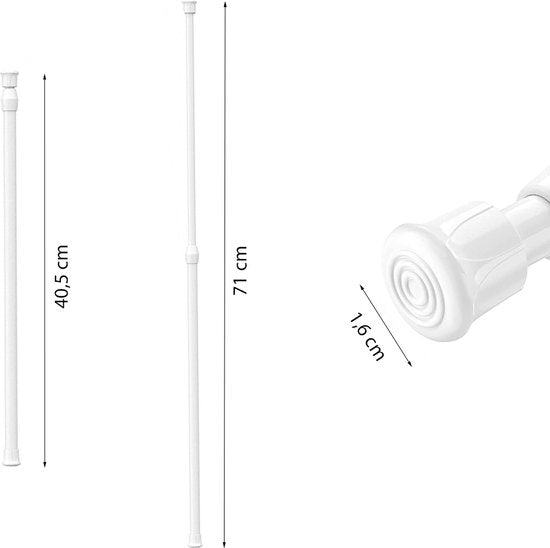 Kledingstang Verstelbaar 40,5 cm tot 71 cm - 2 Stuks - Wit - Verstelbare Kledingroede - Douchestang - Garderobestang