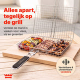 Grillmand BBQ – RVS Barbecue Grillmand met Deksel – 31 x 24,2 cm – Met 2 Uitneembare Verdelers – Afneembaar Handvat – Voor Vis, Vlees & Groenten