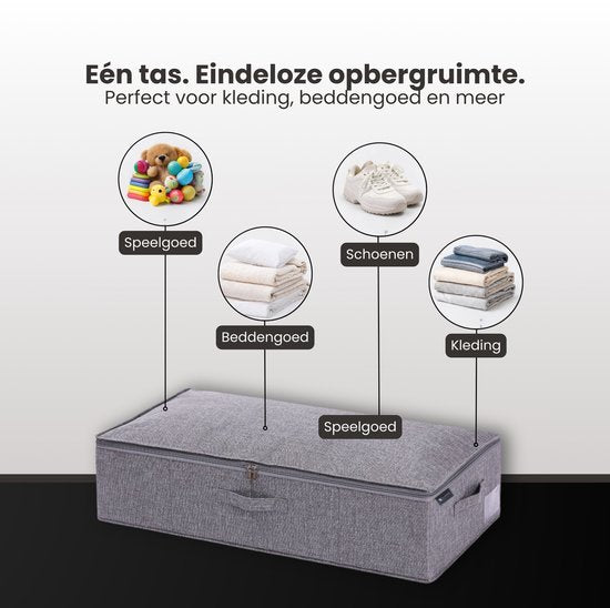 Bed Organizer met verharde bodem - 2 stuks - Ruime Opbergzakken voor Kleding en Dekbedden - Grijs - Opbergtassen voor onder je Bed