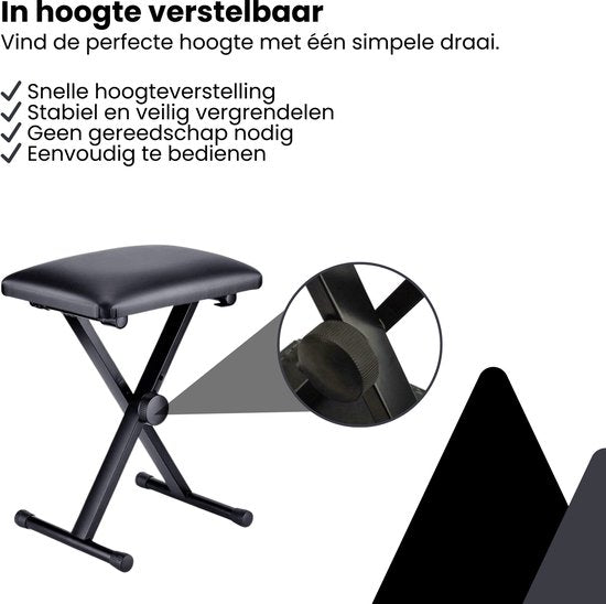 Pianokruk Verstelbaar - Zwart - In 3 Hoogtes verstelbaar - Pianokrukje Inklapbaar - Keyboard Kruk