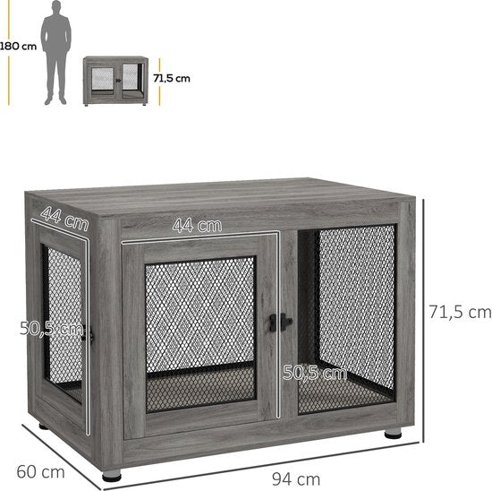 Binnen Bench voor grote honden - Hondenhok Binnen - 60x94x71 cm - Grijs