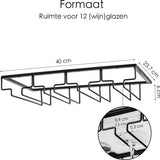 Wijnglazenhouder - 2 Stuks - Zwart - 12 Glazen - 40 cm x 22,5 cm x 6 cm - Wijnglazenrek - Wijnglazenhouder Ophangrek - Glasophangrek - Glazenrek - Wijnglazen houder - Wijnrek