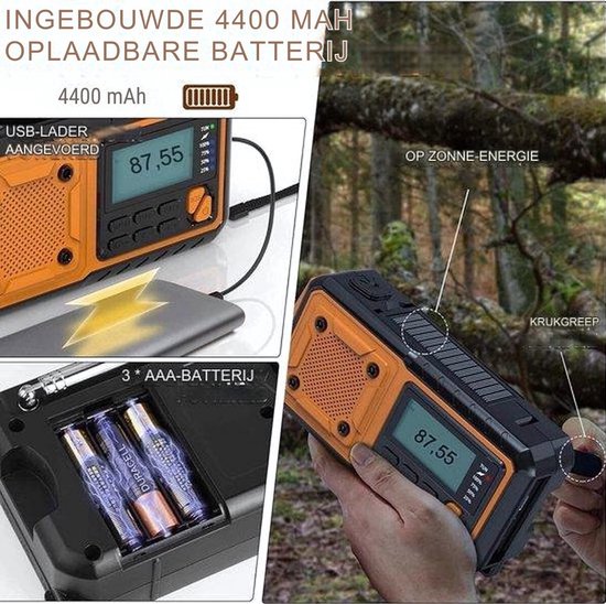 Draagbare NoodRadio Solar Opwindbaar - Powerbank Zonneenergie met - Noodpakket - Draagbare Radio