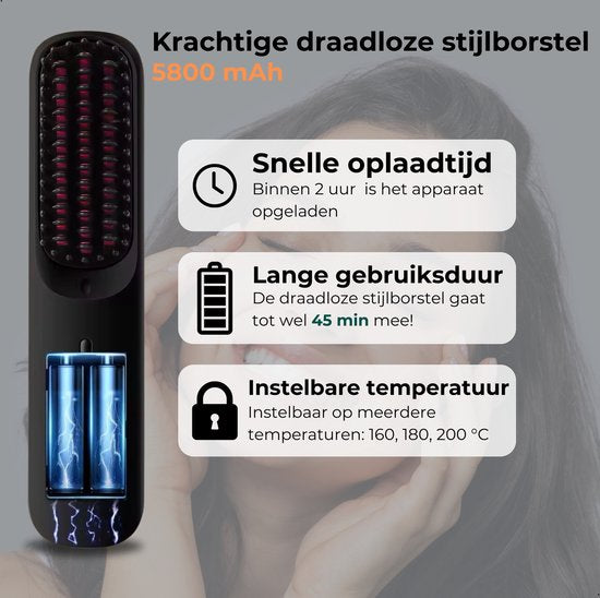 Elektrische Stijlborstel 2.0 - Warmteborstel - Haarborstel - Stijltang - Draadloos - 2024 Model