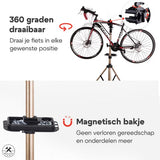 4toolz® Fiets Reparatiestandaard PRO – Aluminium – 360° Draaibaar - Met Gereedschapsbakje