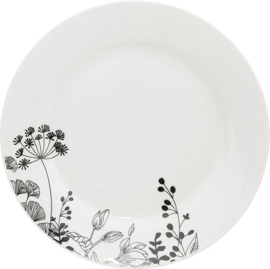 Porseleinen Serviesset Wild Flower 6-persoons 18-delig - Wit/Zwart