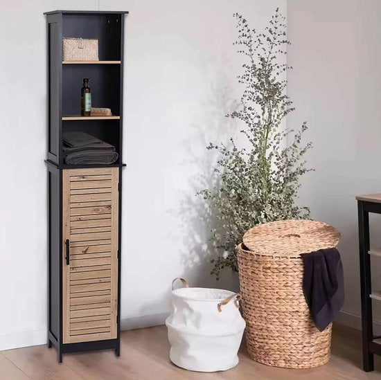 Badkamerkast Hoog Bergen met 1 deur en 6 planken - 173 cm - Zwart