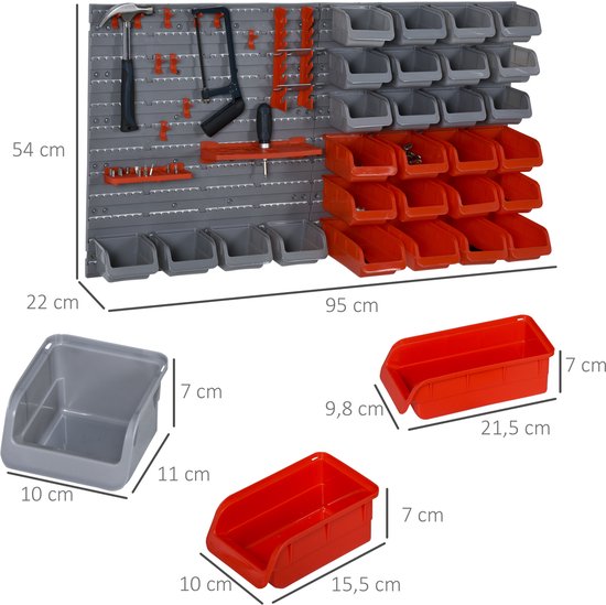 4goodz Gereedschapswand 44-dlg met Wandhouder - Rood/Grijs