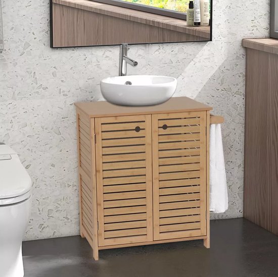 Wastafelonderkast Trinidad met Uitsparing met 2 planken - Wastafelmeubel MDF/Bamboe