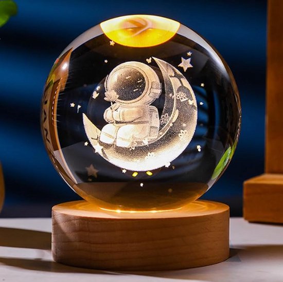 DMG Supply 3D Kristallen Bol Lamp - USB Oplaadbaar - LED Lamp - Nachtlamp - Tafellamp - Bureaulamp