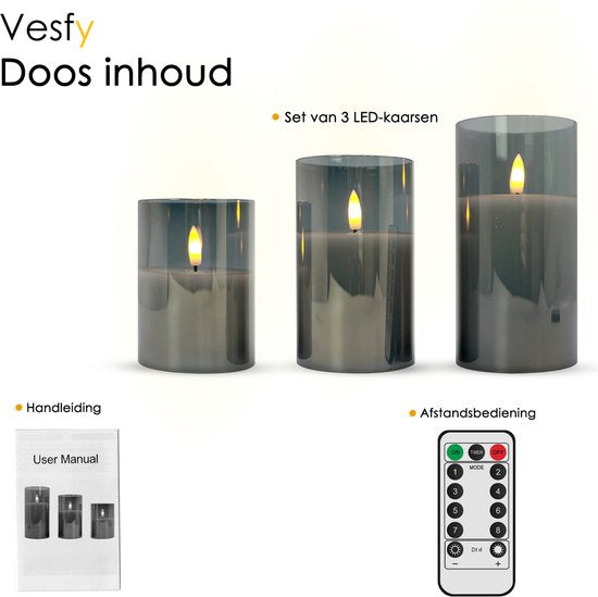 Pro Led Kaarsen met Bewegende Vlam en Afstandsbediening - Set van 3 - Timer en Dimfunctie - Kaarsen op batterijen