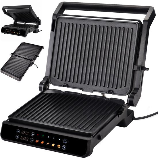 Chefino Forza Digitale Contactgrill - XL - 2000W - PFAS-vrij, uitneembare platen & 5 kookstanden - Groot Formaat - Tosti ijzer - Panini maken - Grill Apparaat - 180 graden uitklapbaar - Tosti Apparaat