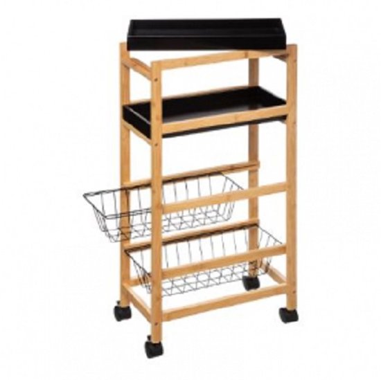 5Five® keukentrolley 4 schappen Bamboe - 40x22x83 cm - Zwart/Bruin