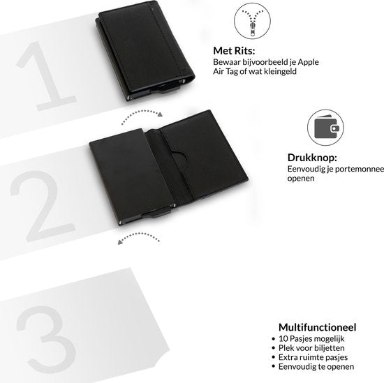 JB-Luxo Pasjeshouder - Uitschuifbaar - RFID Anti-Skim - Pasjes - en Aluminium