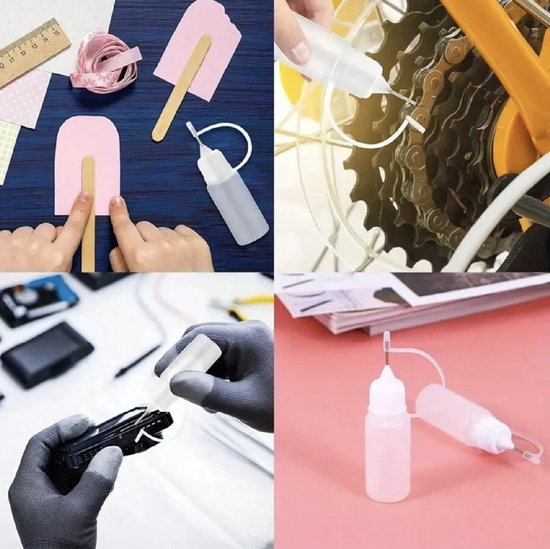 24ME® - Set van 6 Navulbare Lijmflesjes met Naaldpunt Incl. 6 Trechters - 5ML