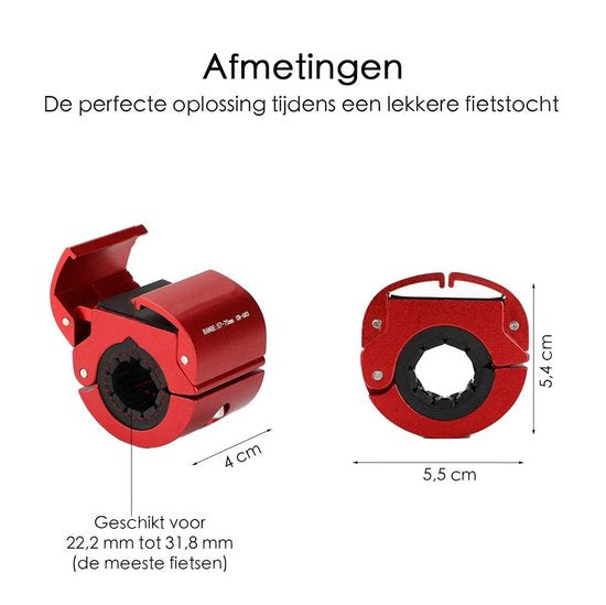 Telefoonhouder Fiets - Rood - Universeel - Telefoonklem - Houder voor Telefoon - GSM houder Fiets - Stuurbevestiging Telefoon - Universeel - Fiets Telefoon Houder