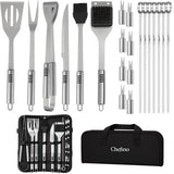 Chefino BBQ Accessoires Set – 21-delig BBQ Pakket – Compleet RVS Barbecue Accessoires met Draagtas – Roestvrijstaal Kamado Accessoires