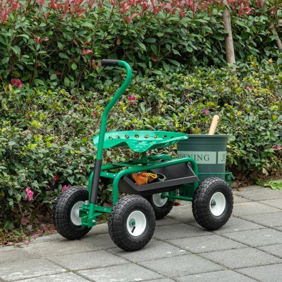 Tuinwagen met zitting, opbergmand voor tuingereedschap, verstelbare zithoogte 46-59 cm - tot 150 kg