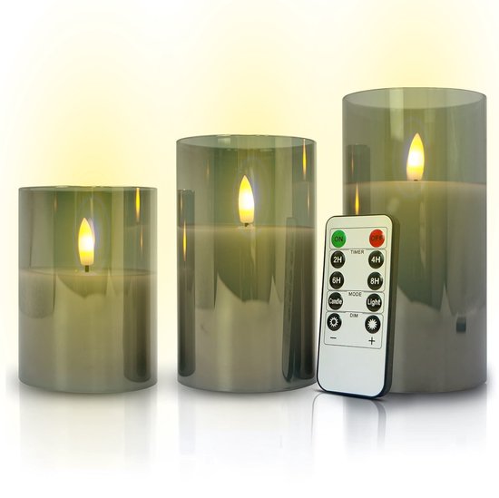 Pro Led Kaarsen met Bewegende Vlam en Afstandsbediening - Set van 3 - Timer en Dimfunctie - Kaarsen op batterijen