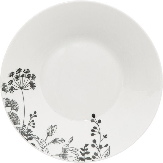 Porseleinen Serviesset Wild Flower 6-persoons 18-delig - Wit/Zwart