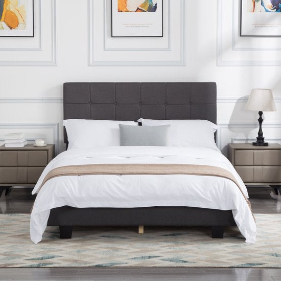 Bedombouw - Grijs - 147x206x110cm - Bedombouw met Hoofdbord - De perfecte combinatie van comfort en stijl voor je slaapkamer