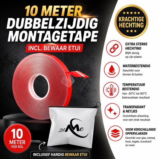 24ME® Dubbelzijdig Montage Tape Etui - 1mm - Transparant - Nano tape - Acrylic VHB