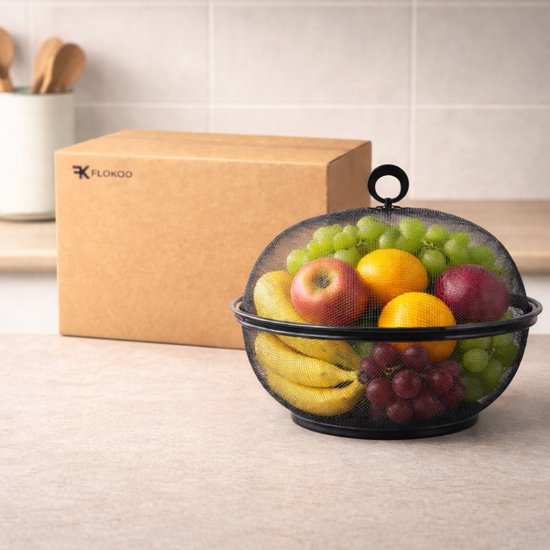 Fruitmand met Vliegenkap - Zwart - Diameter: 22,5 cm - Fruitopberger - Zwarte Fruitmand