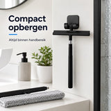 Raamwisser met Telescoopsteel - 120 cm Uitschuifbaar - Raamtrekker met Siliconen Wisser - Douchewisser - Raamwisser voor Douche, Tegels, Spiegels en Ramen - Inclusief Wandhouder & Microvezeldoek