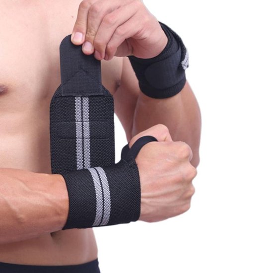 Fitness - Crossfit Polsband - 2 Stuks - Polsbandage Wrist Support Wraps - Pols Bandage Band - Bodybuilding Support - Gewichthef Straps - Krachttraining Lifting Workout Straps - Set Van 2 Stuks - Zwart-Grijs