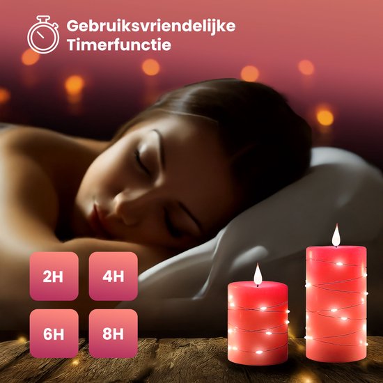 NovaWare LED Kaarsen met Bewegende Vlam - Set van 3 - Kaarsen op batterijen met afstandsbediening – Elektrische Kaarsen - Flikkerende vlam - Oplaadbaar - Timer en Dimfunctie - Rood