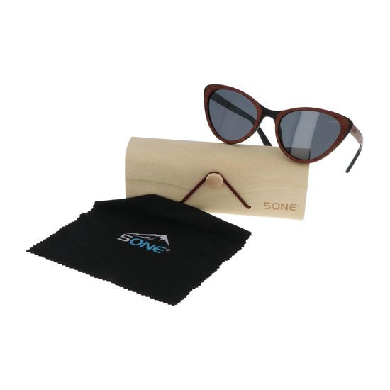 5one® Cecina Cateye Grey - zonnebril met Kosso/Ebony houten montuur