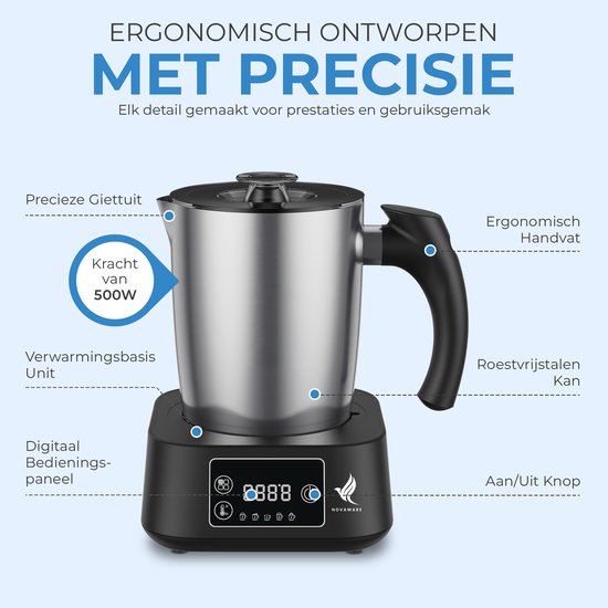 NovaWare Melkopschuimer met Schenktuit - Elektrisch – 5-in-1 Melkopschuimer Electrisch – Milk Frother - Melkschuimer Voor Melk – Melkklopper - RVS