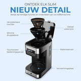 NovaWare Koffiezetapparaat Filterkoffie - 1.5L – Met Glazen Kan & Herbruikbaar Filter - Koffiemachines - Display – 12 Kopjes – Zwart-RVS