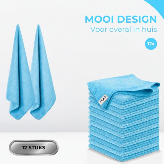 Kymo Blauwe Microvezeldoekjes - 12 Stuks 30 x 30 cm - Wasbaar - Schoonmaakdoekjes - Schoonmaak Auto - Stoomreiniger - Tapijtreiniger