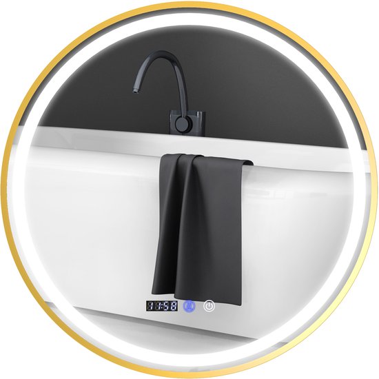 Ronde Badkamerspiegel met LED-verlichting, Badspiegel met Anti-Condensfunctie, Touchbediening, Display