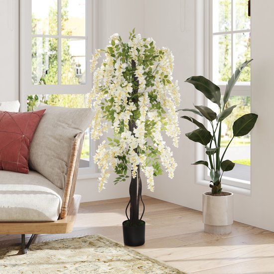 Kunstplant Blauwe Regen in witte uitvoering 165 cm in pot - Wit